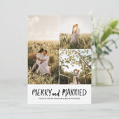 Vrolijk en getrouwd | Eerste paar collage foto Feestdagenkaart (Staand voorkant)