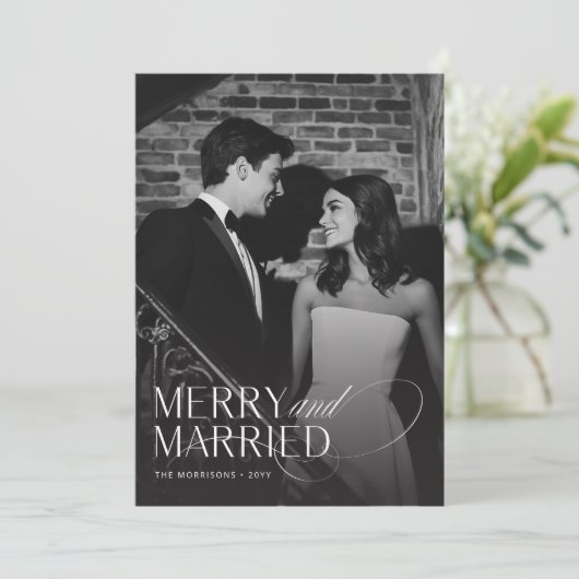 Vrolijk en getrouwd Foto Christmas Kaart (Staand voorkant)