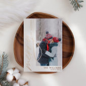 Vrolijk en getrouwd Foto Kerst Roos Goud Folie Feestdagenkaart