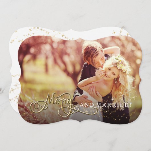 Vrolijk en getrouwd Glitter Star Foto Kerstmis Feestdagenkaart (Voorkant / Achterkant)