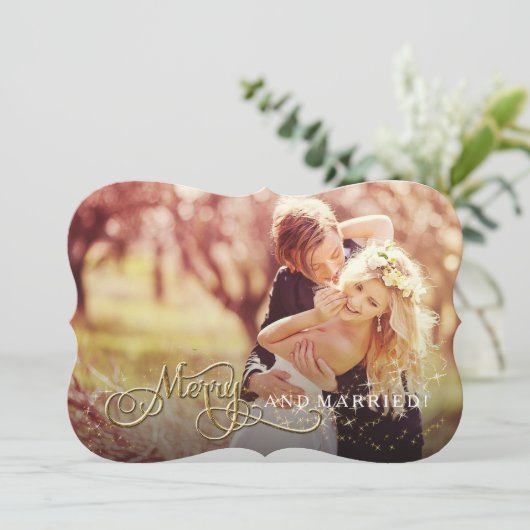 Vrolijk en getrouwd Glitter Star Foto Kerstmis Feestdagenkaart (Staand voorkant)