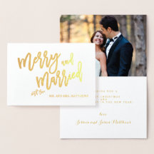 Vrolijk en getrouwd Gold Foil Script Vakantiefoto