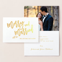 Vrolijk en getrouwd Gold Foil Script Vakantiefoto Folie Kaarten