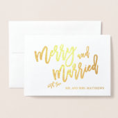 Vrolijk en getrouwd Gold Foil Script Vakantiefoto Folie Kaarten (Voorkant met envelop)