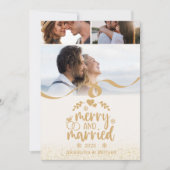 Vrolijk en getrouwd Goud Glitter Foto Feestdagenkaart (Voorkant)