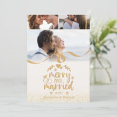 Vrolijk en getrouwd Goud Glitter Foto Feestdagenkaart (Staand voorkant)