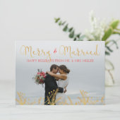 Vrolijk en getrouwd Goud Rode Kerst Vakantie Kaart (Staand voorkant)