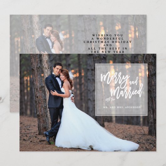 Vrolijk en getrouwd Hand Lettered Holiday Foto Feestdagenkaart (Voorkant / Achterkant)