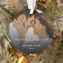 Vrolijk en getrouwd hart script kerst foto ornament