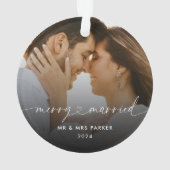 Vrolijk en getrouwd hart script kerst foto ornament (achterkant)