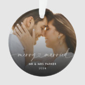 Vrolijk en getrouwd hart script kerst foto ornament (voorkant)