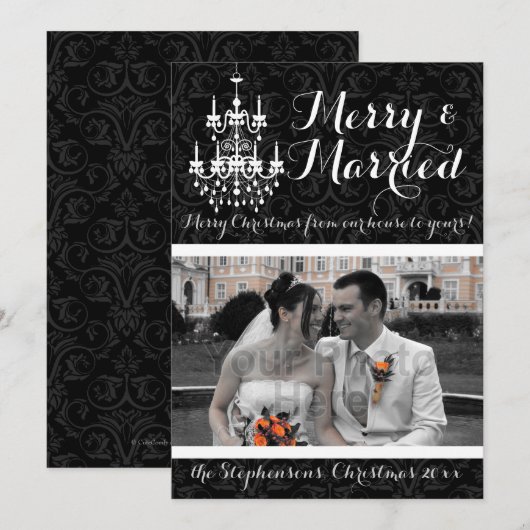 Vrolijk en getrouwd kroonluchter vakantiefoto feestdagenkaart (Voorkant / Achterkant)