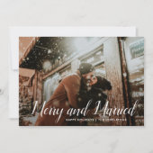 Vrolijk en getrouwd | Minimale eerste kerstfoto Feestdagenkaart (Voorkant)