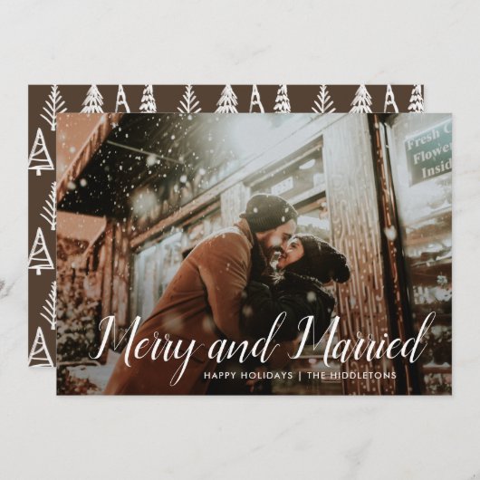 Vrolijk en getrouwd | Minimale eerste kerstfoto Feestdagenkaart (Voorkant / Achterkant)