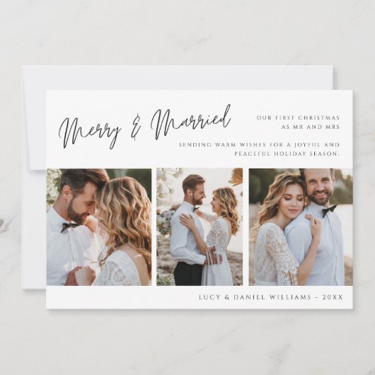 Vrolijk en getrouwd modern minimaal | Kerstfoto Feestdagenkaart (Voorkant)