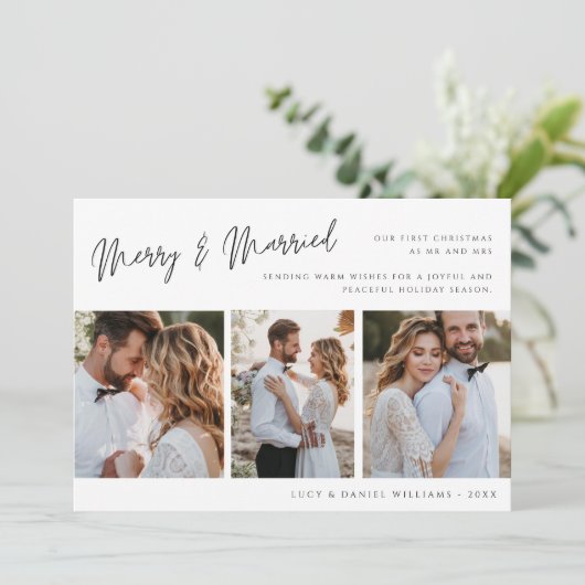 Vrolijk en getrouwd modern minimaal | Kerstfoto Feestdagenkaart (Staand voorkant)