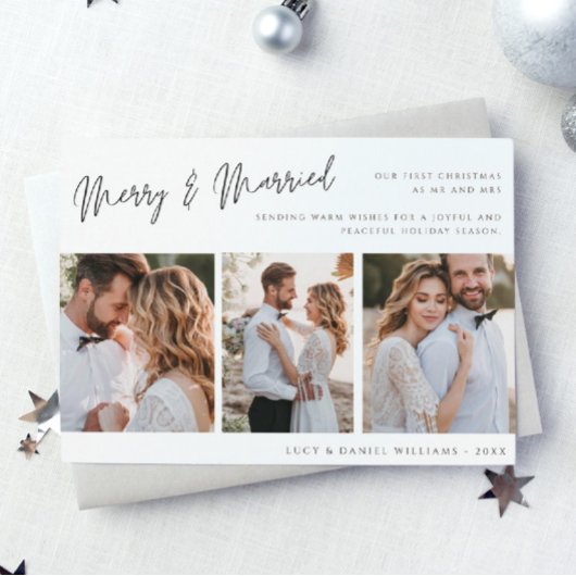 Vrolijk en getrouwd modern minimaal | Kerstfoto Feestdagenkaart