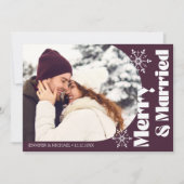 Vrolijk en getrouwd moderne boog foto donker rood feestdagenkaart (Voorkant)