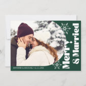 Vrolijk en getrouwd moderne boog foto groen feestdagenkaart (Voorkant)