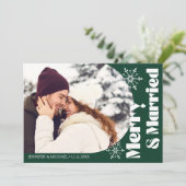 Vrolijk en getrouwd moderne boog foto groen feestdagenkaart (Staand voorkant)