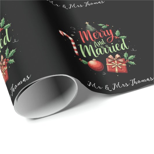 Vrolijk en getrouwd om je eerste kerst te vieren cadeaupapier (Rol Hoek)