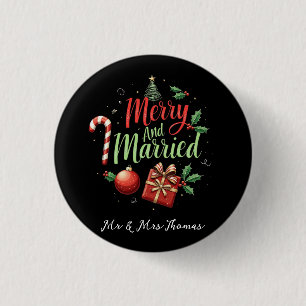 Vrolijk en getrouwd om je eerste kerst te vieren ronde button 3,2 cm