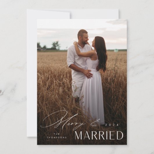 Vrolijk en getrouwd Pas getrouwd bruiloft overlay Feestdagenkaart (Voorkant)