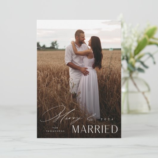 Vrolijk en getrouwd Pas getrouwd bruiloft overlay Feestdagenkaart (Staand voorkant)