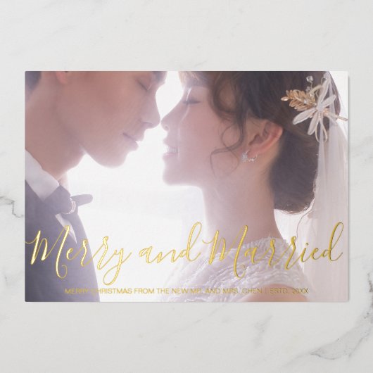 Vrolijk en getrouwd Pas getrouwd Elegant Folie Feestdagenkaart (Voorkant)