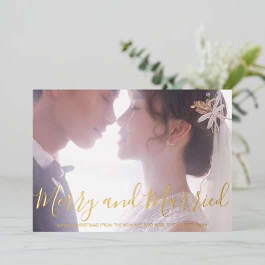 Vrolijk en getrouwd Pas getrouwd Elegant Folie Feestdagenkaart (Staand Voorkant)