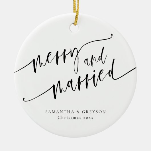 Vrolijk en getrouwd Pas getrouwd Keramisch Ornament (Voorkant)