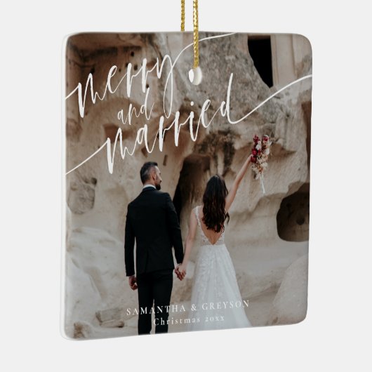 Vrolijk en getrouwd Pas getrouwd Keramisch Ornament (Rechts)