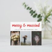 Vrolijk en getrouwd | Red Script Vakantiefoto Feestdagenkaart (Staand voorkant)