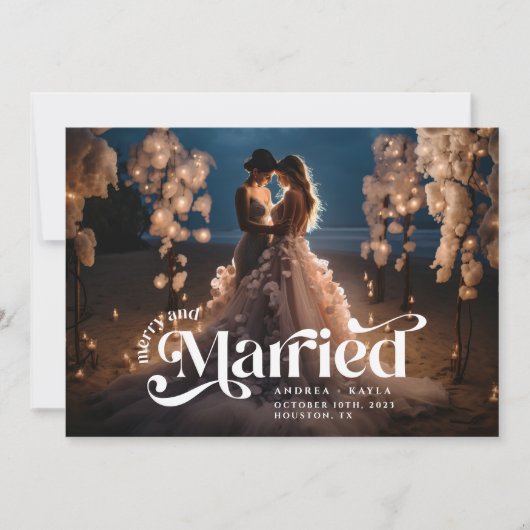 Vrolijk en getrouwd Retro Swirl bruiloft vakantie  Feestdagenkaart (Voorkant)