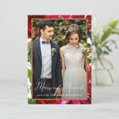 Vrolijk en getrouwd Rode Bloemen Vakantie Groet Feestdagenkaart (Staand voorkant)