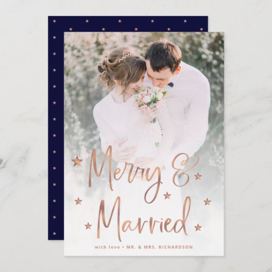 Vrolijk en getrouwd | Script sterren en foto's Feestdagenkaart (Voorkant / Achterkant)