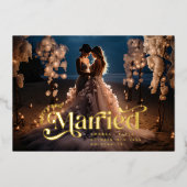 Vrolijk en getrouwd swirl vakantie bruiloft foto folie feestdagenkaart (Voorkant)