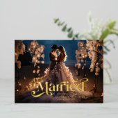 Vrolijk en getrouwd swirl vakantie bruiloft foto folie feestdagenkaart (Staand Voorkant)