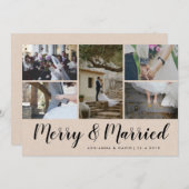 Vrolijk en getrouwd | Vijf foto's | kerstbruiloft Feestdagenkaart (Voorkant / Achterkant)