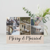 Vrolijk en getrouwd | Vijf foto's | kerstbruiloft Feestdagenkaart (Staand voorkant)