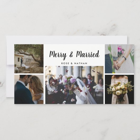 Vrolijk en getrouwd | Wedding Five Photo Holiday Feestdagenkaart (Voorkant)