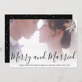 Vrolijk en getrouwd zwart-wit Pas getrouwd Elegant Feestdagenkaart (Voorkant / Achterkant)