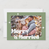 Vrolijk en getrouwde foto bruiloft retro groen feestdagenkaart (Voorkant)