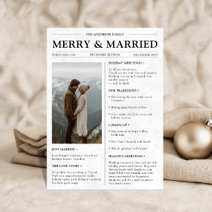 Vrolijk en getrouwde krant Pas getrouwd Kerst Feestdagenkaart