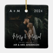 Vrolijk en getrouwde Pas getrouwd eerste kerstfoto Keramisch Ornament (Achterkant)