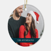 Vrolijk en getrouwde Pas getrouwd eerste kerstfoto Keramisch Ornament (Links)