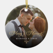Vrolijk en getrouwde Pas getrouwd Foto Keramisch Ornament (Voorkant)