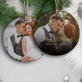 Vrolijk en getrouwde Pas getrouwd Foto Keramisch Ornament