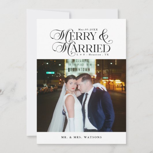 Vrolijk en getrouwde Passen getrouwd Foto Eerste K Feestdagenkaart (Voorkant)