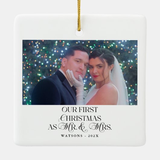 Vrolijk en getrouwde Passen getrouwd Foto Eerste K Keramisch Ornament (Achterkant)